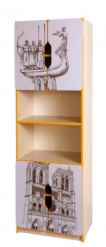 Універсальна напівзакрита стінка "Шкільна подорож" елемент №4 з фотодруком, 4-дверна з полицями, матеріал корпусу - ЛДСП, АЛМАНТ, 600х410х1885 мм.